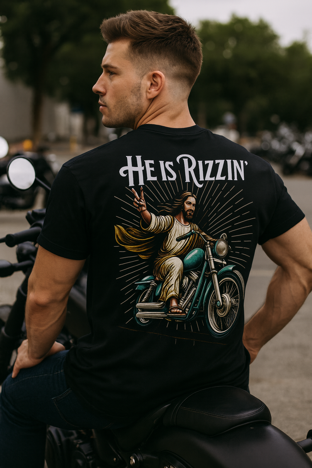 He Is Rizzin’ – Holy Rider Graphic Tee